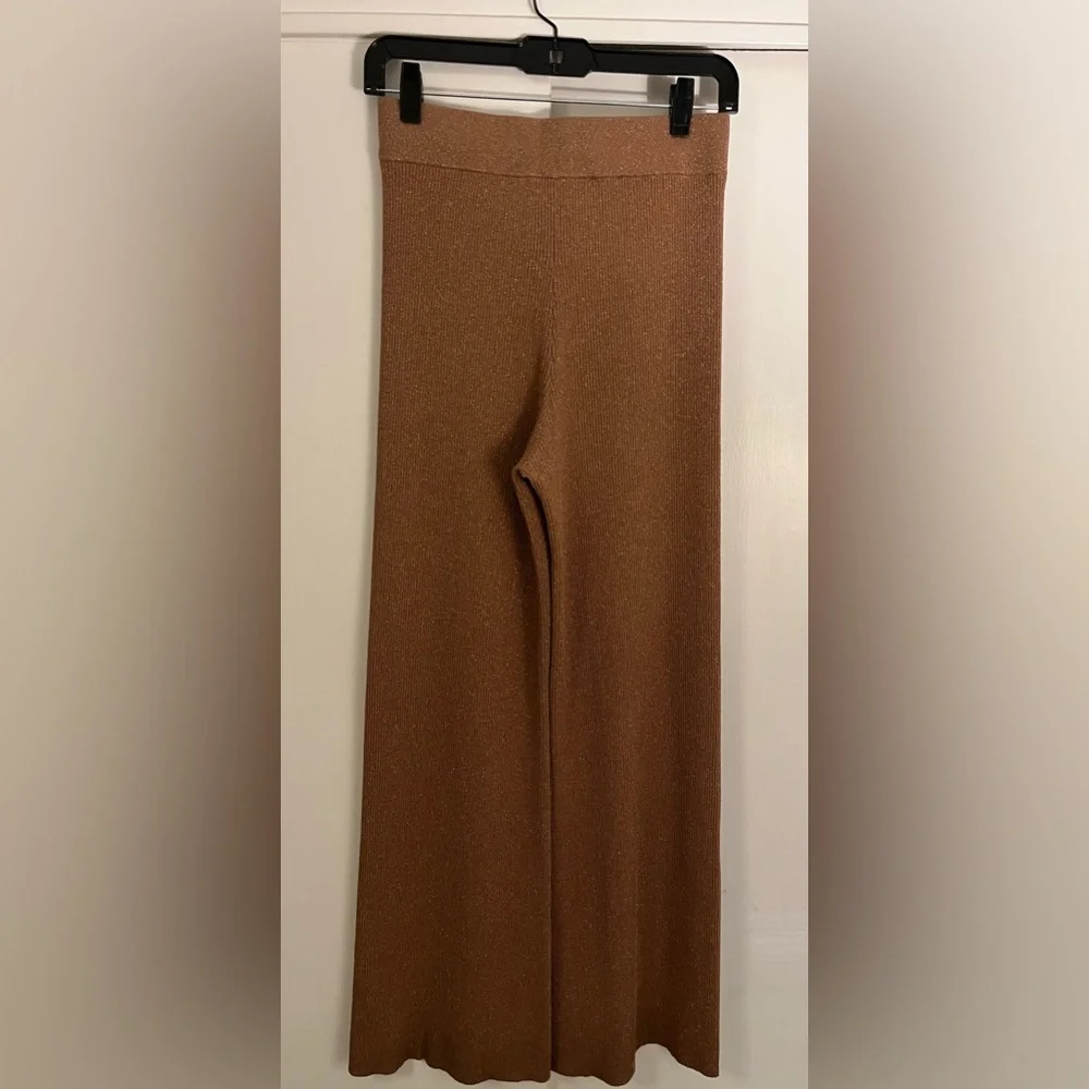 A.L.C. Quentin Knit Wide-Leg Pants in Metallic/Brown, Size XS - Picture 7 of 13
